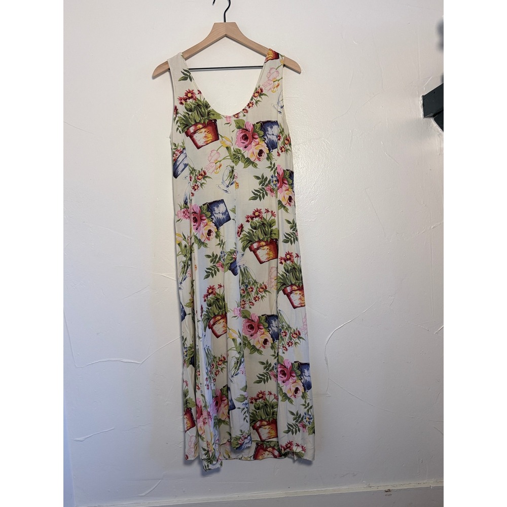 Vintage 90s Express Garden Floral Rayon Maxi Dress Cottagecore 7/8